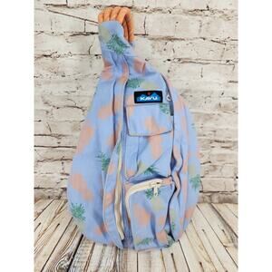 Kavu Rope Sling Bag Blue with Pineapple Print Multiple Zippered Pockets